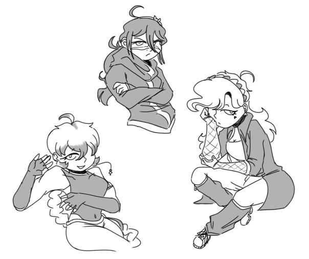 OC quick doodles (Noire, Atlas and Calypso)